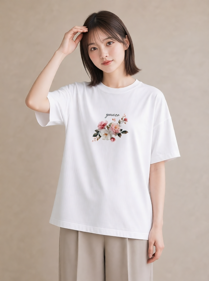 半袖Tシャツ レディース 花 花柄 イラスト ラフカジュアル 旅行用 海 白T