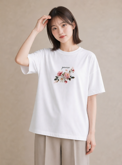 半袖Tシャツ レディース 花 花柄 イラスト ラフカジュアル 旅行用 海 白T