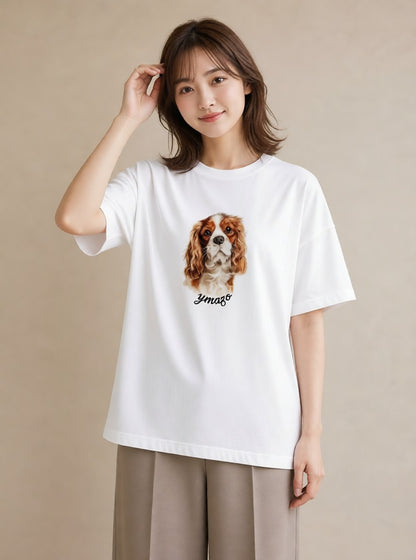 半袖Tシャツ レディース キャバリア 犬 いぬ イラスト ゆるかわ 帰省 ラフ 白T YMAZO