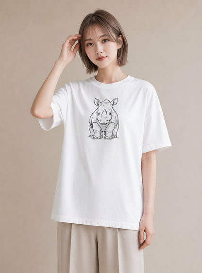 Tシャツ レディース サイ 動物 アニマル イラスト きれいめカジュアル デイリーウェア 休日 白T YMAZO