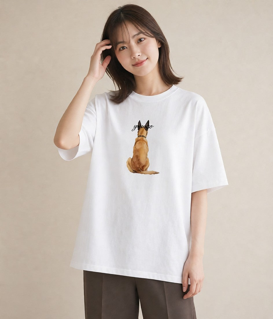 プリントTシャツ レディース ジャーマンシェパード 犬 いぬ イラスト カフェコーデ 敬老の日 ホワイトデー 白T YMAZO