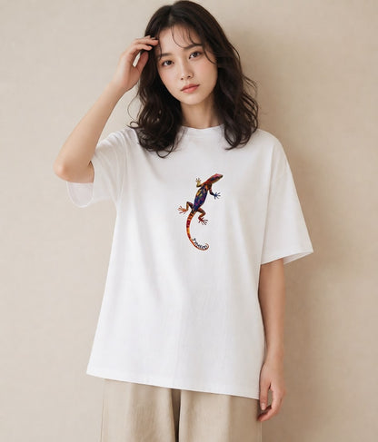 デザインTシャツ レディース レオパ ペット 動物 イラスト 上品 女性 旅行用 白T YMAZO