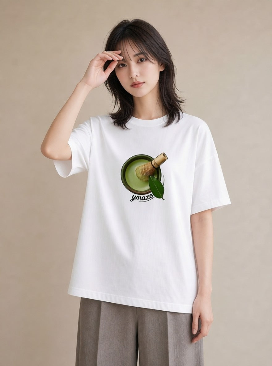 半袖Tシャツ レディース 抹茶 食べ物 フード イラスト 線画 クリスマス 旅行 白T YMAZO