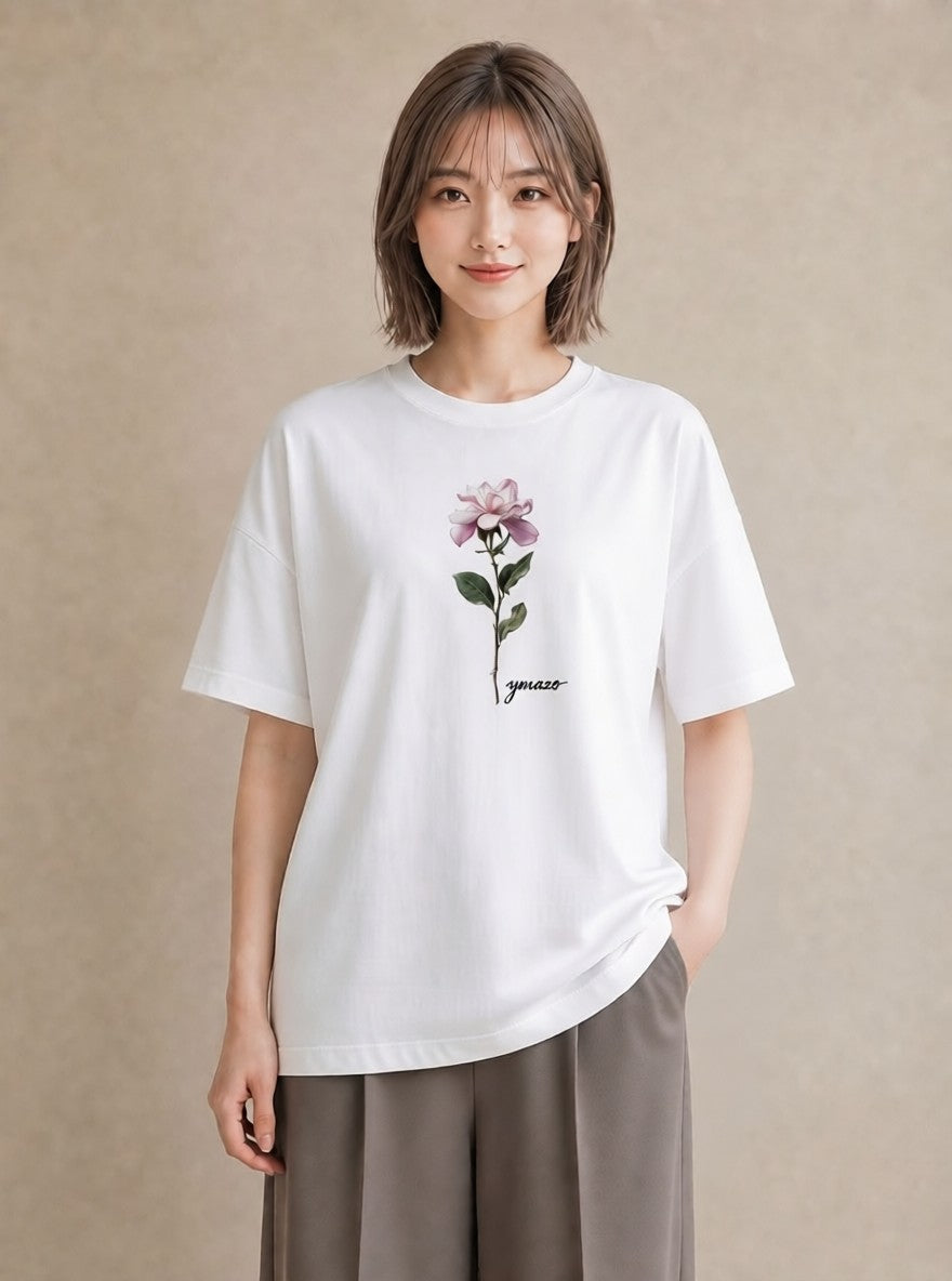 デザインTシャツ レディース バラ 薔薇 ローズ 花 花柄 イラスト ミニマル ビーチ デイリーウェア 白T