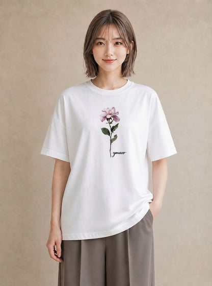 デザインTシャツ レディース バラ 薔薇 ローズ 花 花柄 イラスト ミニマル ビーチ デイリーウェア 白T
