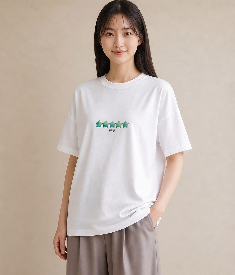 半袖Tシャツ レディース 流れ星 星空 宇宙 イラスト シック お出かけ 普段着 白T YMAZO