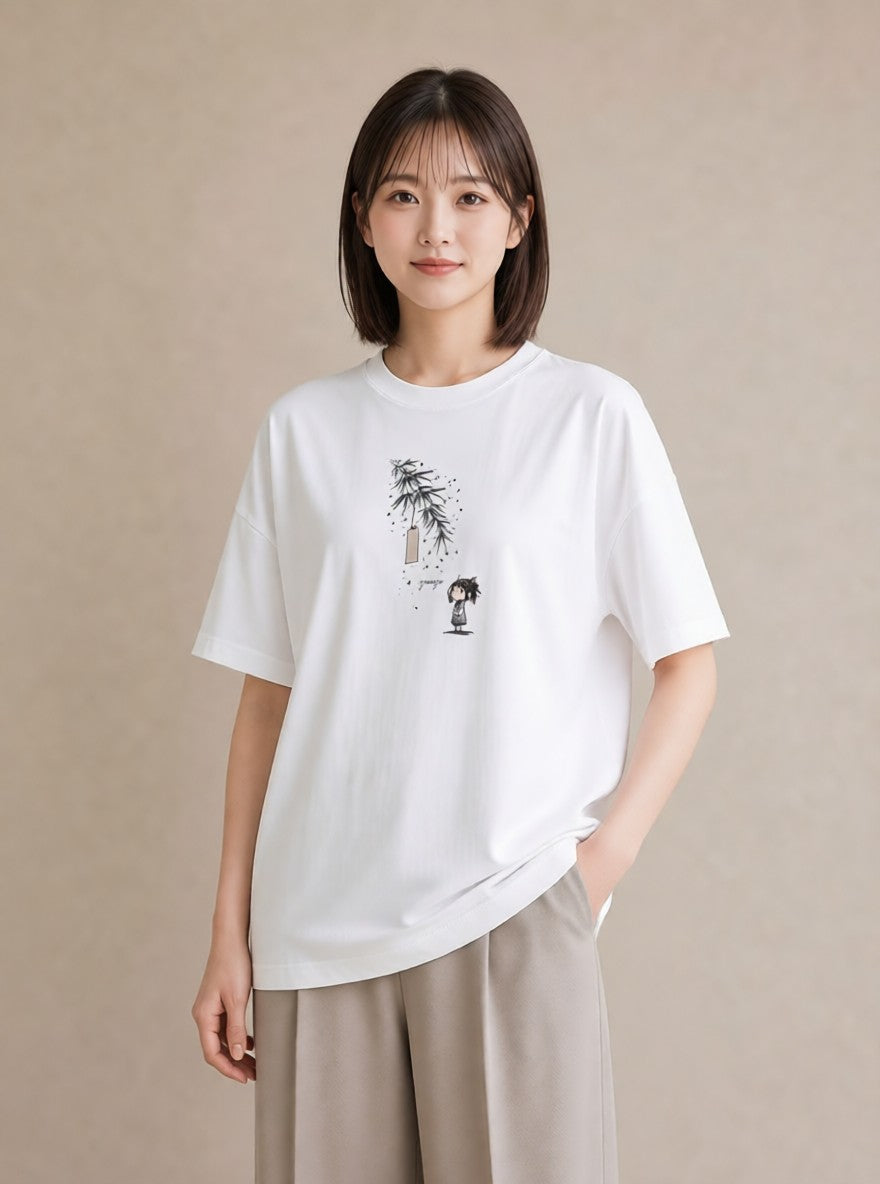 プリントTシャツ レディース 風鈴 ガラス 夏 ナチュラル アンティーク イラスト ガーリー 在宅 公園 白T YMAZO