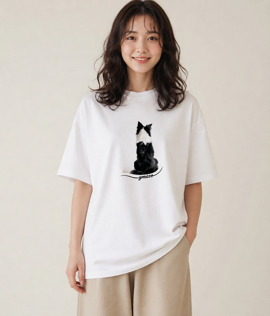 Tシャツ レディース ボーダーコリー 犬 いぬ イラスト シンプル 社会人 女性 白T YMAZO