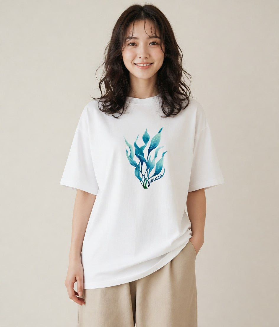 プリントTシャツ レディース 苔 植物 ボタニカル イラスト 韓国風 自分用 ルームウェア 白T YMAZO
