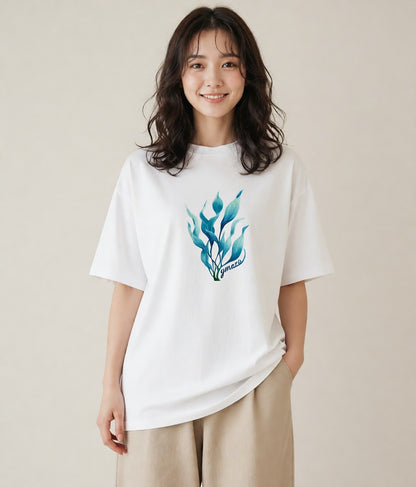 プリントTシャツ レディース 苔 植物 ボタニカル イラスト 韓国風 自分用 ルームウェア 白T YMAZO