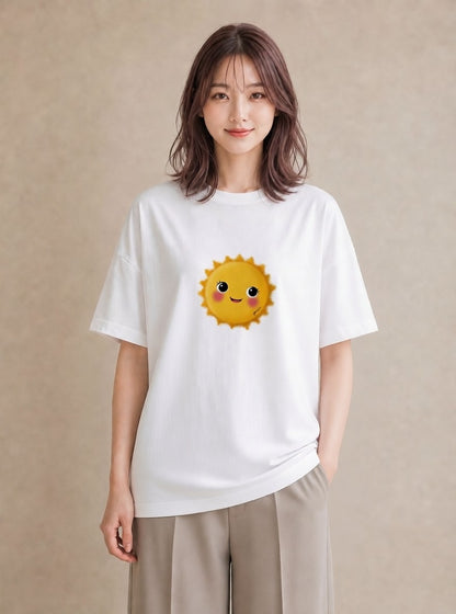 半袖Tシャツ レディース 太陽 星空 宇宙 イラスト 水彩風 普段着 週末コーデ 白T YMAZO