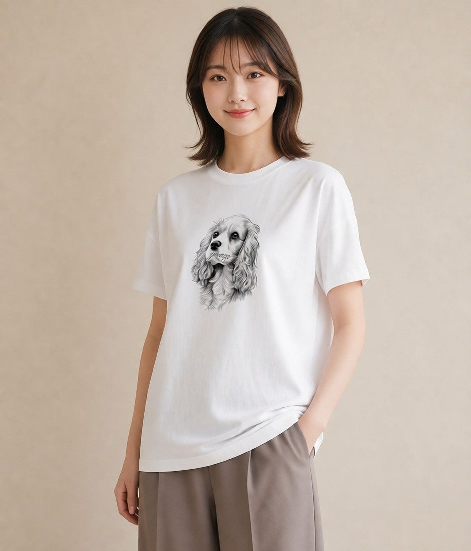 プリントTシャツ レディース キャバリア 犬 いぬ イラスト ボタニカル 女性向けギフト 散歩 白T YMAZO