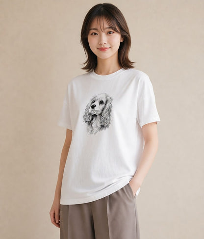 プリントTシャツ レディース キャバリア 犬 いぬ イラスト ボタニカル 女性向けギフト 散歩 白T YMAZO