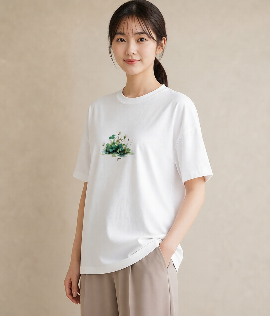 デザインTシャツ レディース クローバー 四つ葉 花 花柄 イラスト お洒落 ホワイトデー 春服 白T YMAZO