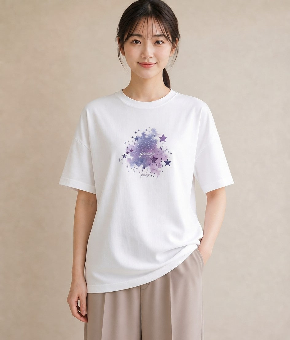 Tシャツ レディース 双子座 星空 宇宙 イラスト ラフ ミセス 春コーデ 白T YMAZO