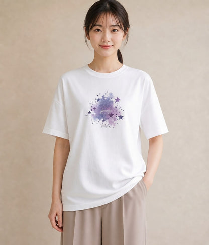 Tシャツ レディース 双子座 星空 宇宙 イラスト ラフ ミセス 春コーデ 白T YMAZO