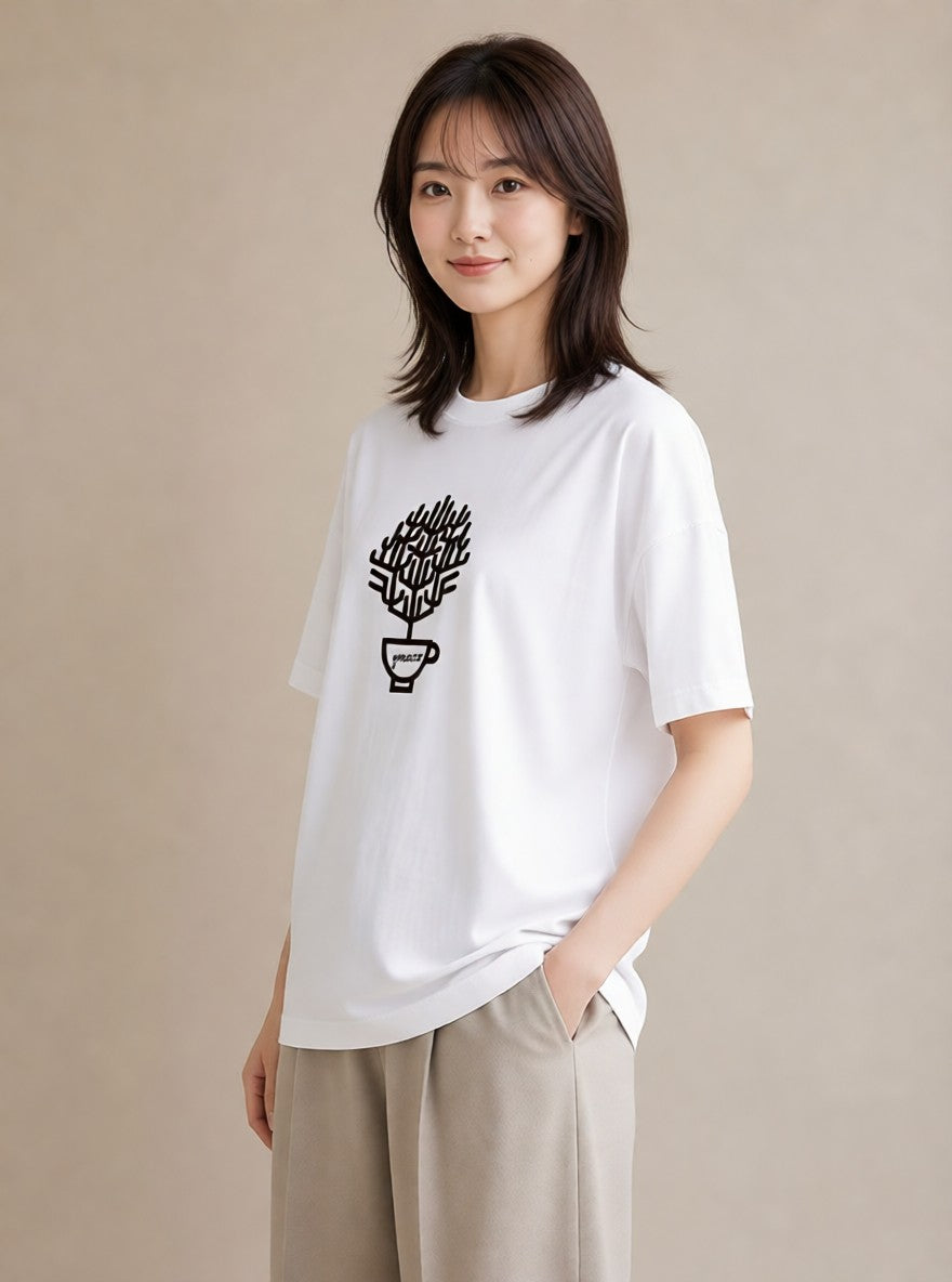 半袖Tシャツ レディース コーヒー カフェ 珈琲 イラスト シック ルームウェア ギフト 白T YMAZO