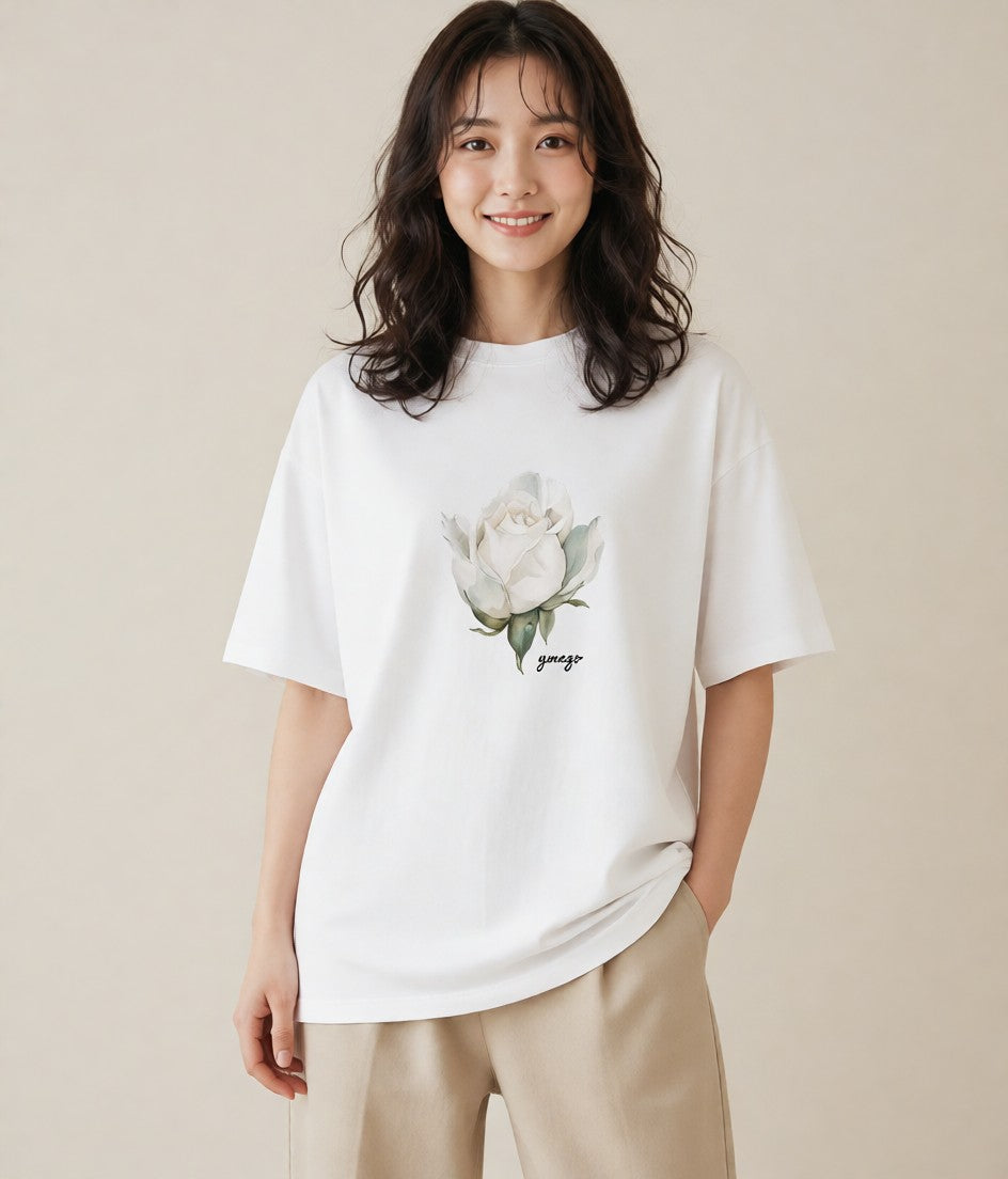 グラフィックTシャツ レディース 牡丹 花 花柄 イラスト ポップ 旅行 母娘コーデ 白T YMAZO