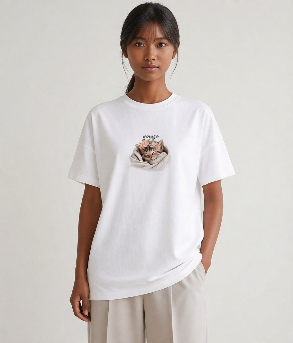Tシャツ レディース 猫好き 猫 ねこ イラスト ナチュラル 女性 旅行用 白T YMAZO