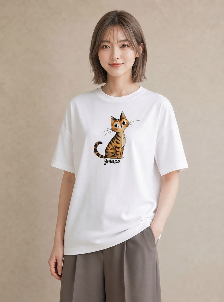 Tシャツ レディース キジトラ 猫 ねこ イラスト モード ビーチ デイリーウェア 白T YMAZO