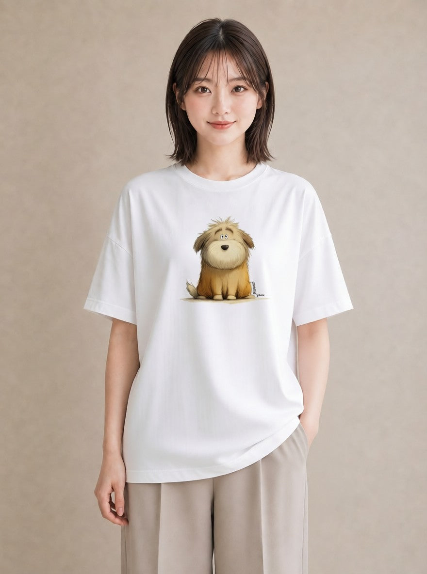 グラフィックTシャツ レディース 犬 いぬ イラスト きれいめカジュアル 自分用 ルームウェア 白T YMAZO