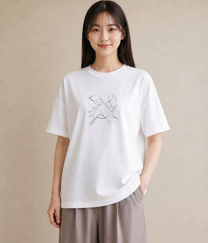 プリントTシャツ レディース 幾何学 ミニマル ジオメトリック イラスト ヴィンテージ風 ギフト 母の日 白T YMAZO