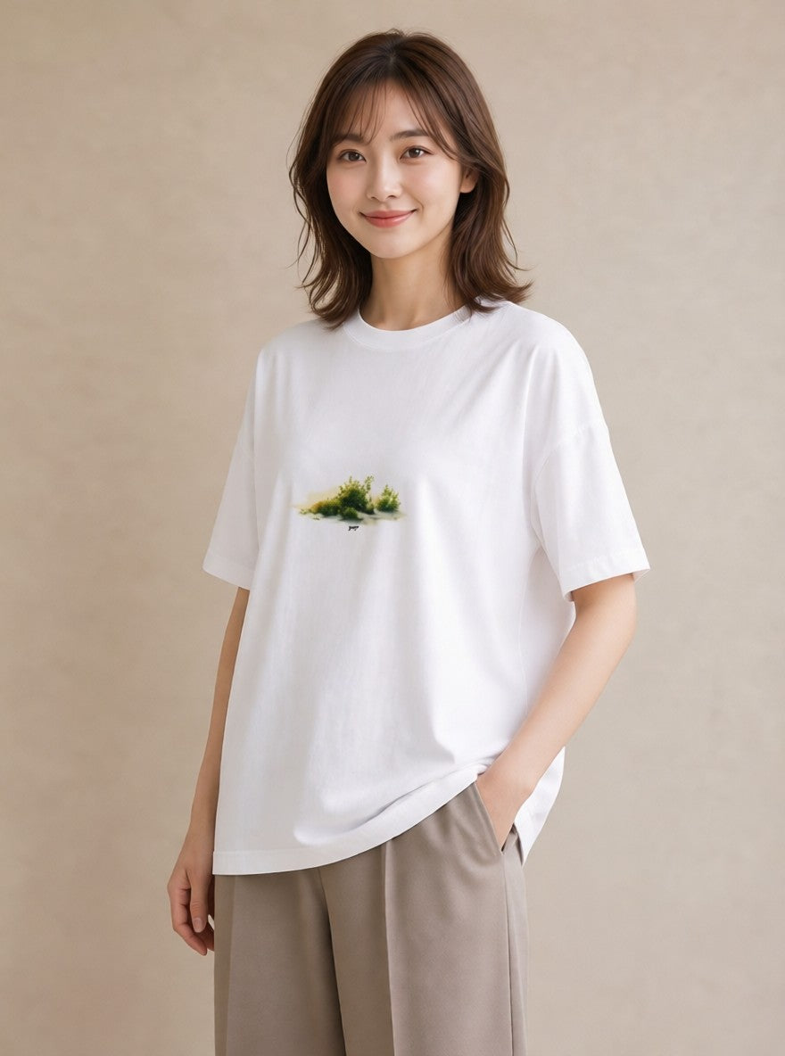 プリントTシャツ レディース 小川 橋 せせらぎ ナチュラル アンティーク イラスト 普段使い 海 カフェ巡り 白T YMAZO