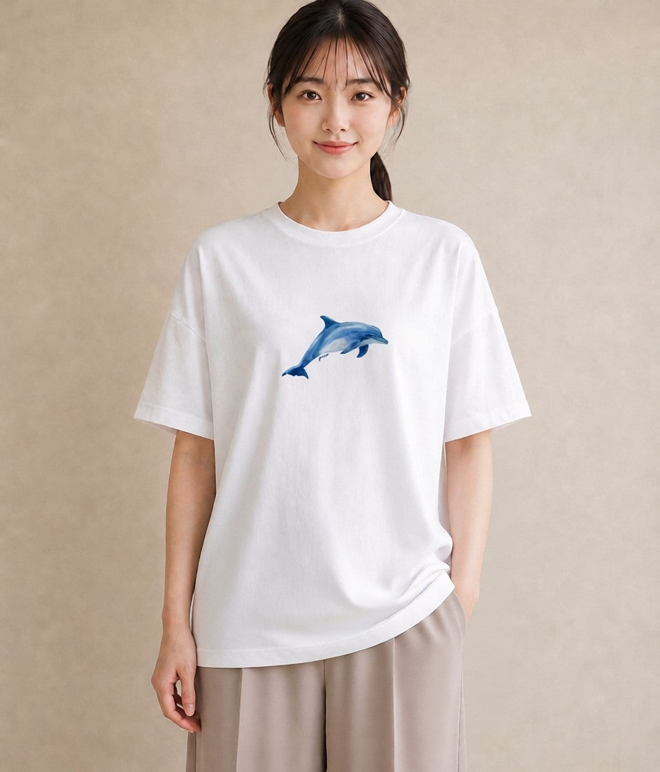 プリントTシャツ レディース シャチ 海の生き物 海 イラスト ボタニカル 春服 ミセス 白T YMAZO