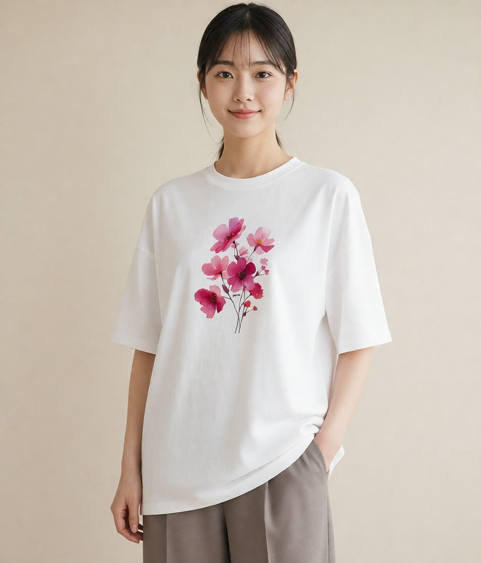 グラフィックTシャツ レディース 梅 花 花柄 イラスト ガーリー 女性 旅行用 白T YMAZO