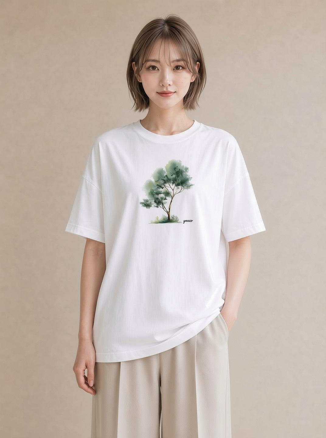 プリントTシャツ レディース 盆栽 植物 ボタニカル イラスト カジュアル 帰省 ラフ 白T YMAZO