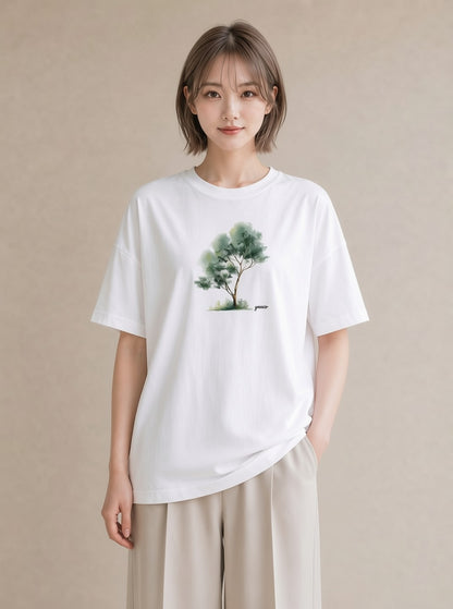 プリントTシャツ レディース 盆栽 植物 ボタニカル イラスト カジュアル 帰省 ラフ 白T YMAZO