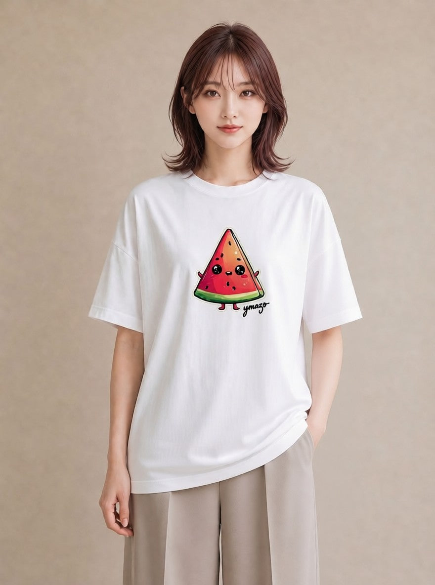 Tシャツ レディース すいか 食べ物 フード イラスト ミニマル デイリーウェア 休日 白T YMAZO