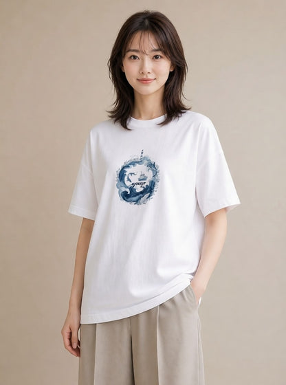 半袖Tシャツ レディース 波 星空 宇宙 イラスト ニュアンス お揃い 親子 白T YMAZO