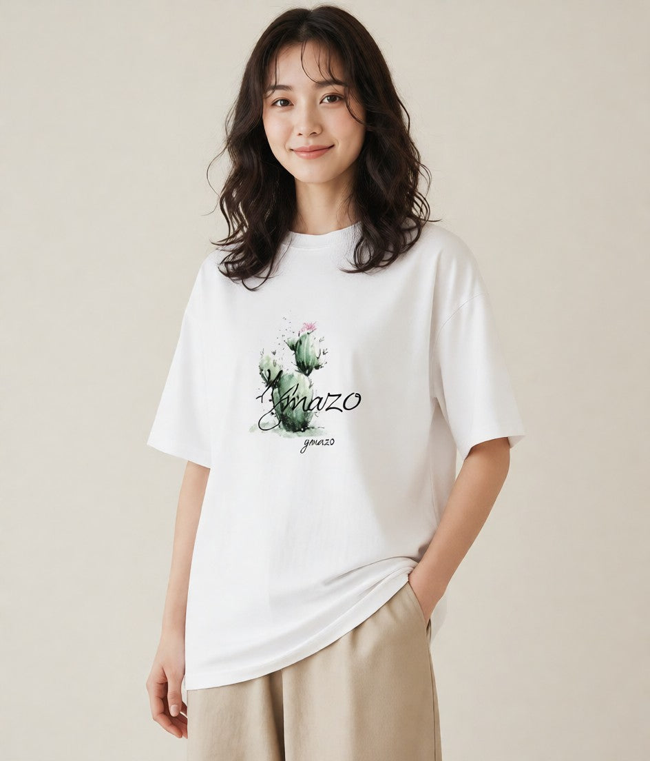 Tシャツ レディース 多肉植物 植物 ボタニカル イラスト モード デイリーウェア 休日 白T YMAZO