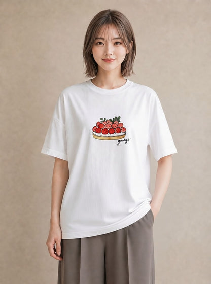 半袖Tシャツ レディース どら焼き 食べ物 フード イラスト レトロ 普段着 週末コーデ 白T YMAZO