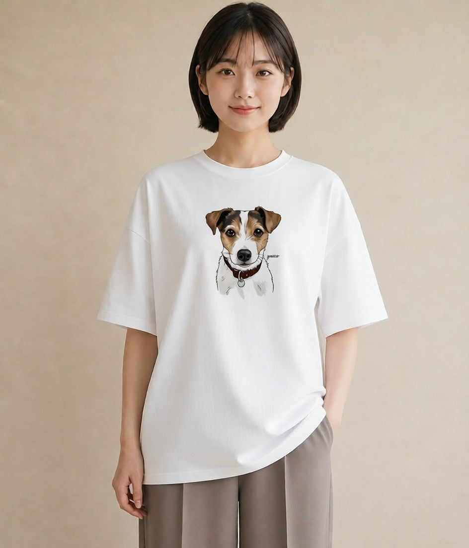 デザインTシャツ レディース ジャックラッセルテリア 犬 いぬ イラスト カフェコーデ デイリーウェア 休日 白T YMAZO