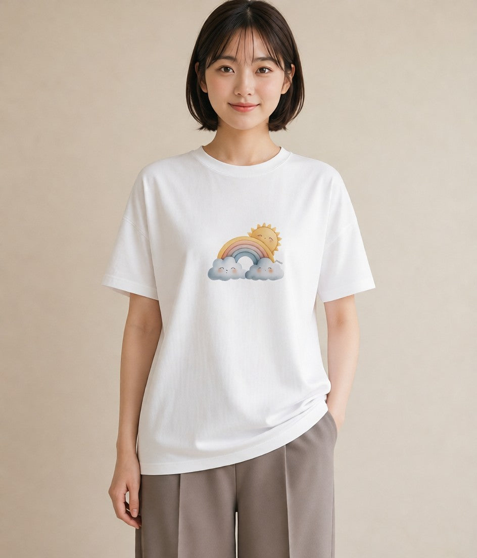 デザインTシャツ レディース 雲 星空 宇宙 イラスト 旅行コーデ 休日 ペアコーデ 白T YMAZO