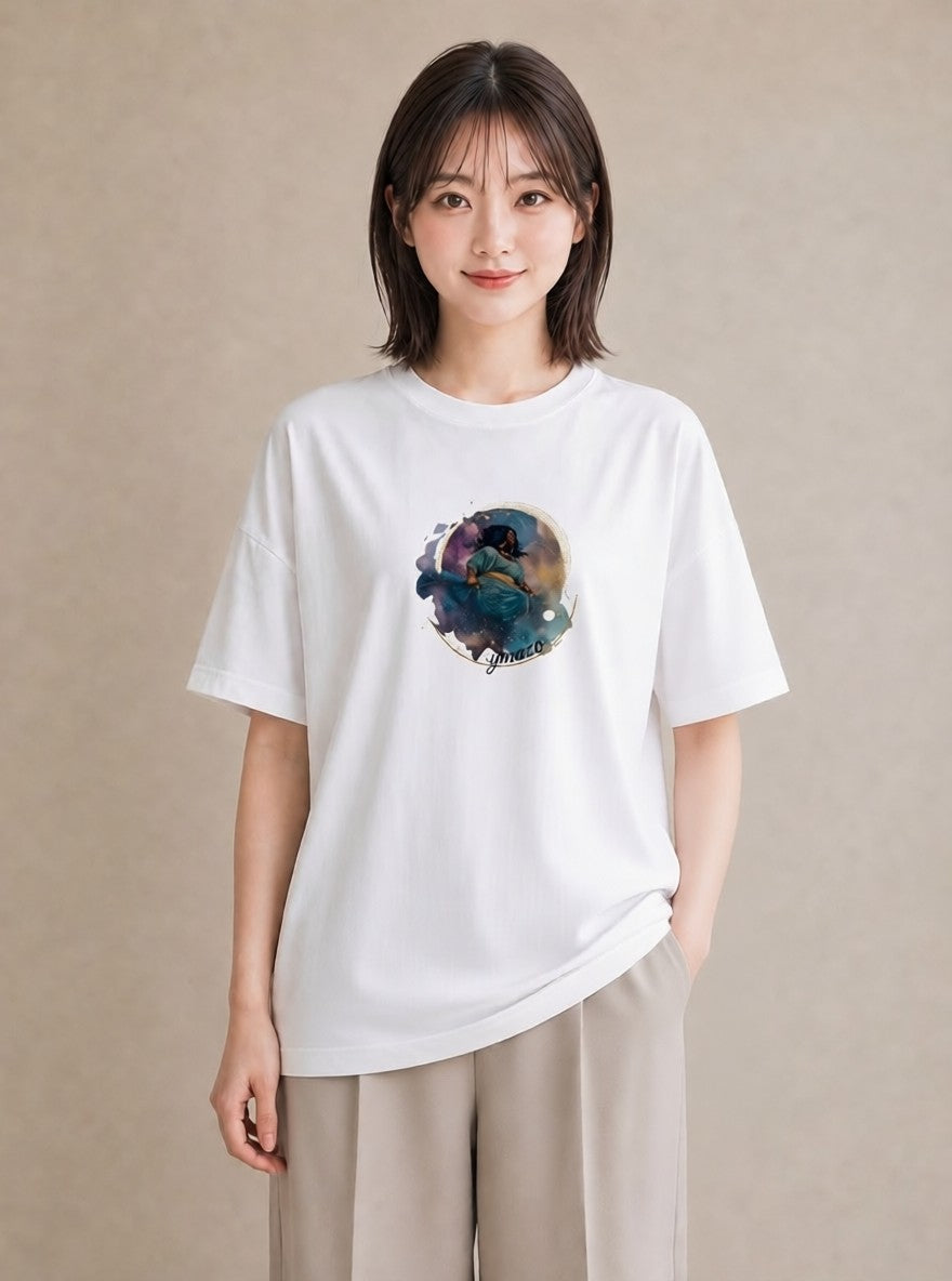 グラフィックTシャツ レディース 双子座 星空 宇宙 イラスト 手描き風 カフェ巡り 女子会 白T YMAZO