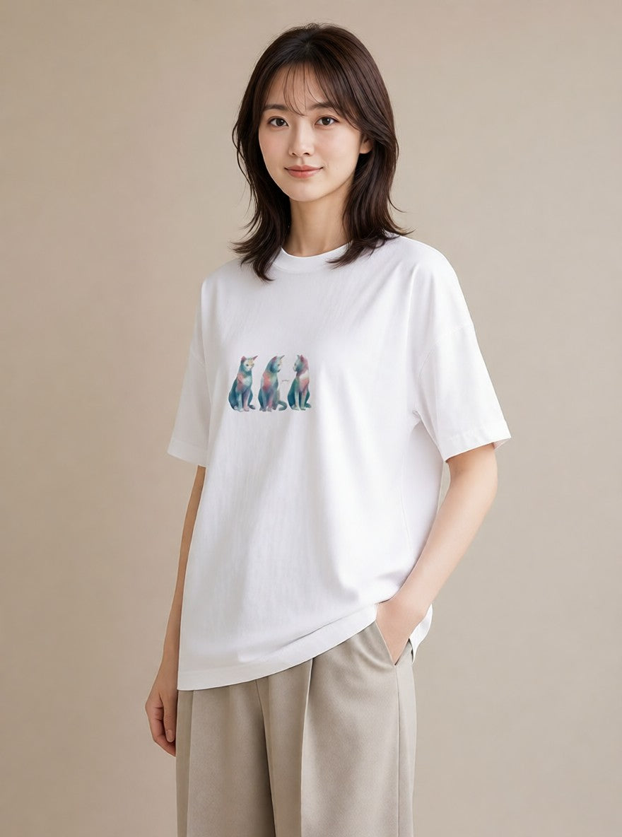 Tシャツ レディース シャム柄 猫 ねこ イラスト ゆるコーデ 旅行用 海 白T YMAZO