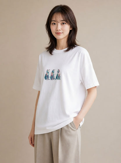 Tシャツ レディース シャム柄 猫 ねこ イラスト ゆるコーデ 旅行用 海 白T YMAZO