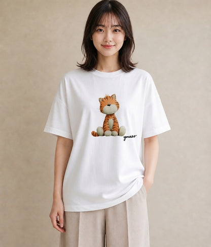 半袖Tシャツ レディース とら 動物 アニマル イラスト 抜け感 綿100 デート 白T YMAZO