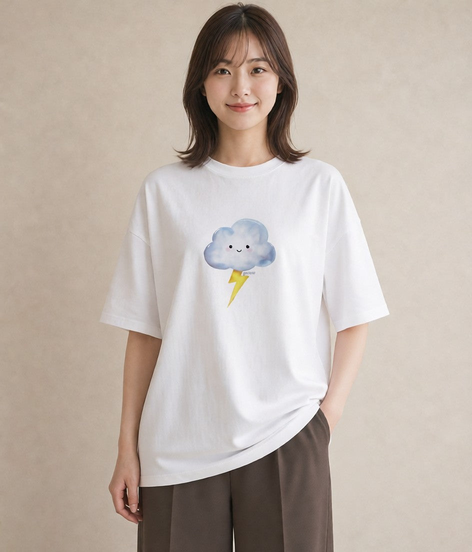 デザインTシャツ レディース 雲 星空 宇宙 イラスト お洒落 帰省 ラフ 白T YMAZO
