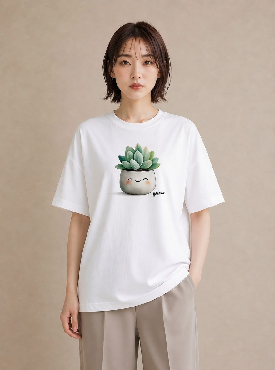 プリントTシャツ レディース 多肉植物 植物 ボタニカル イラスト 可愛い 社会人 女性 白T YMAZO