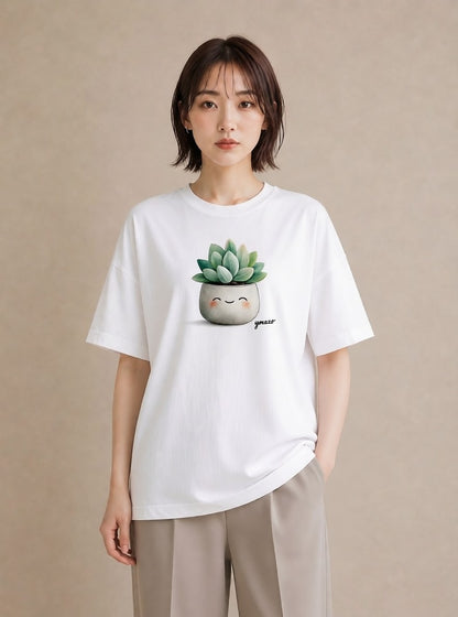 プリントTシャツ レディース 多肉植物 植物 ボタニカル イラスト 可愛い 社会人 女性 白T YMAZO