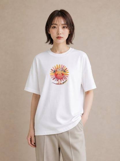 半袖Tシャツ レディース 太陽 星空 宇宙 イラスト シック 通学 誕生日プレゼント 白T YMAZO