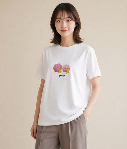 半袖Tシャツ レディース 雲 星空 宇宙 イラスト ゆるかわ 母の日 ビーチ 白T YMAZO
