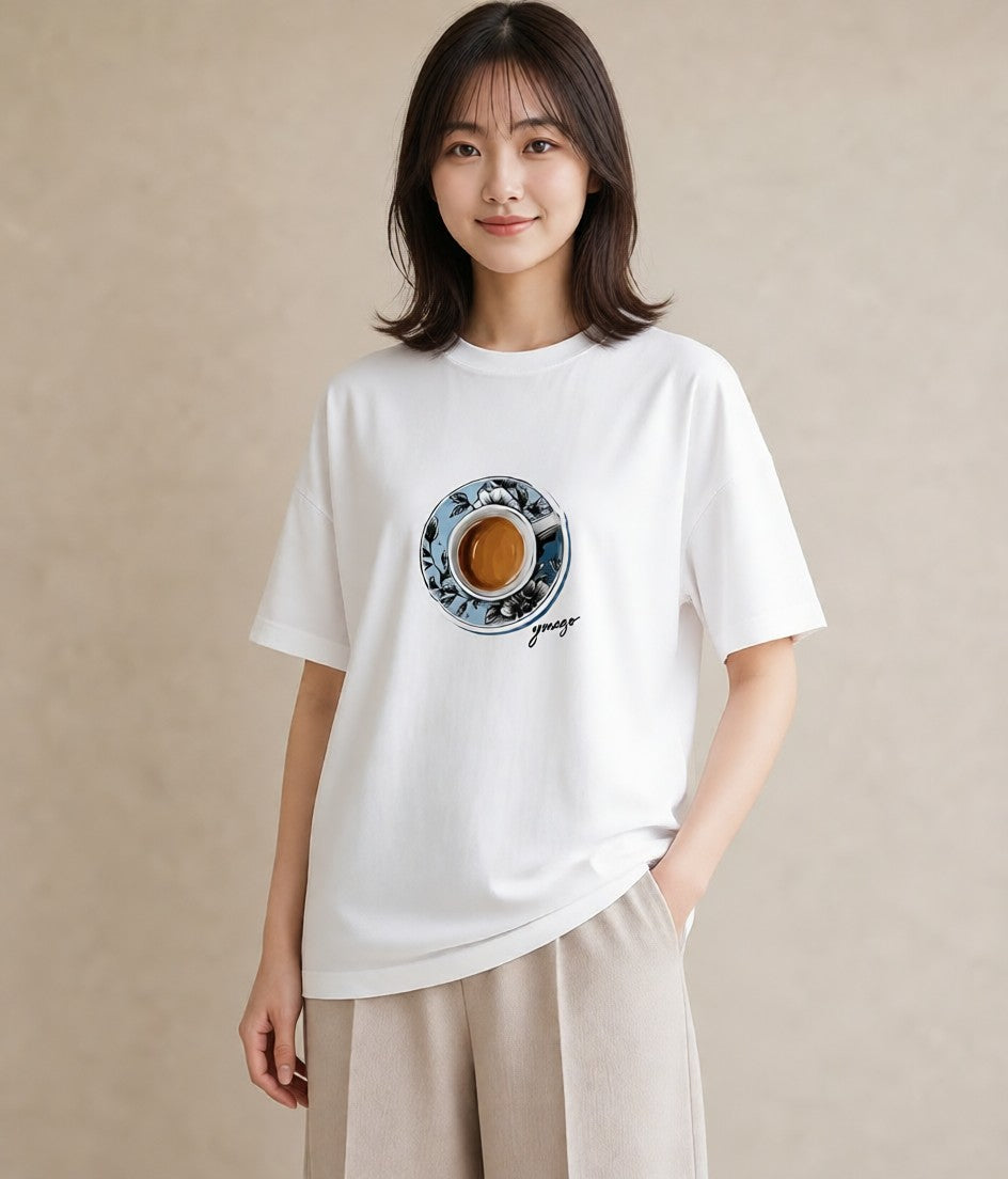 グラフィックTシャツ レディース 抹茶 食べ物 フード イラスト ボタニカル ママ カフェ服 白T YMAZO