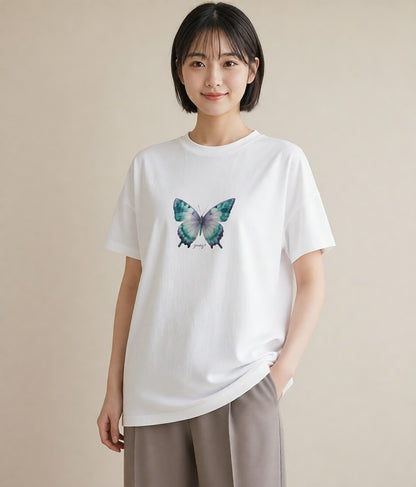 グラフィックTシャツ レディース ちょうちょ 蝶 バタフライ 昆虫 虫 イラスト 上品 部屋着 女性向けギフト 白T YMAZO