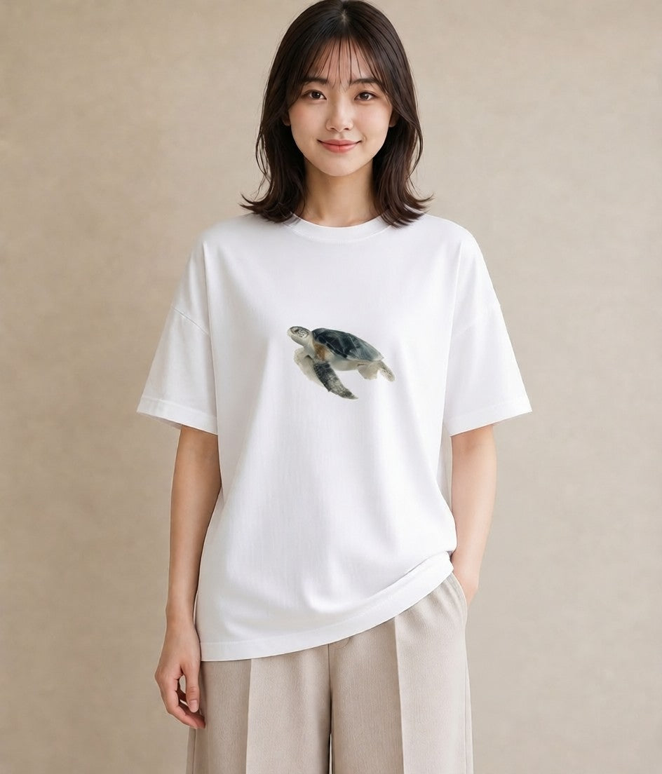 デザインTシャツ レディース ゼニガメ ペット 動物 イラスト ゆるかわ 部屋着 女性向けギフト 白T YMAZO