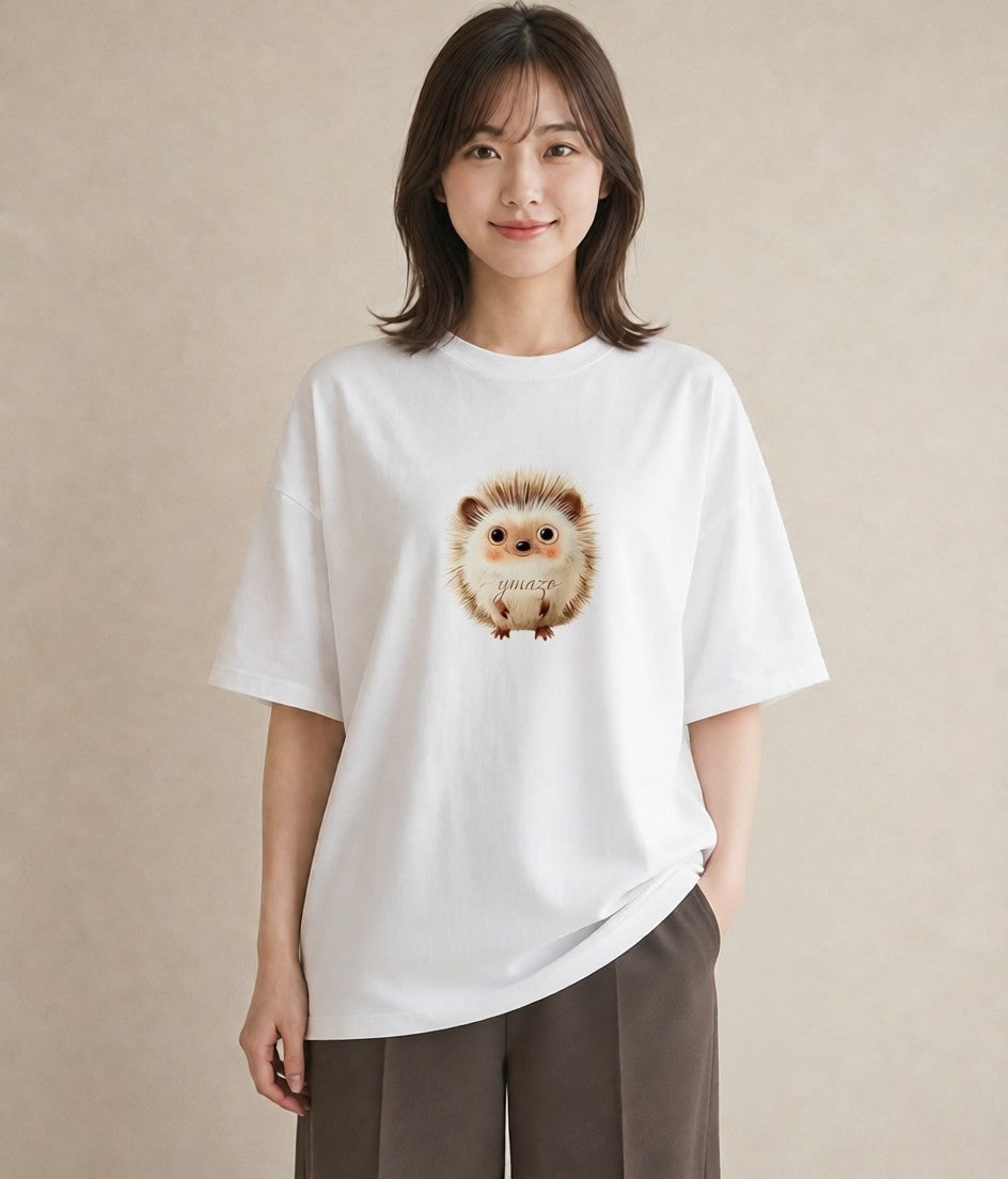 半袖Tシャツ レディース ハリネズミ ペット 動物 イラスト ニュアンス 女性 旅行用 白T YMAZO